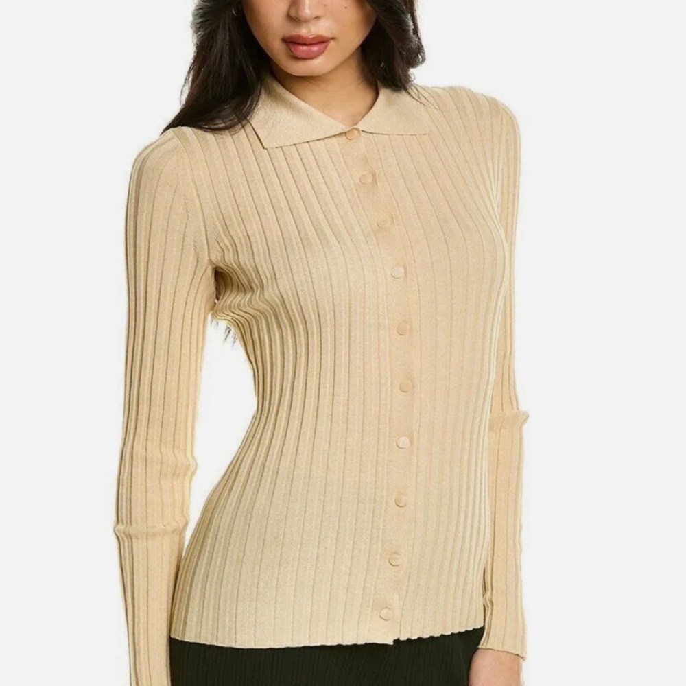 Vince Long Sleeved Ribbed Collar Cardigan in Milk Size small